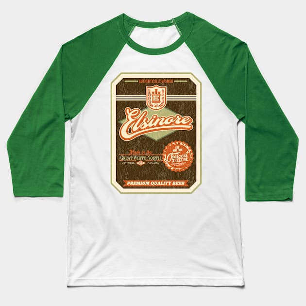 ELSINORE Beer Distressed Label Baseball T-Shirt by darklordpug